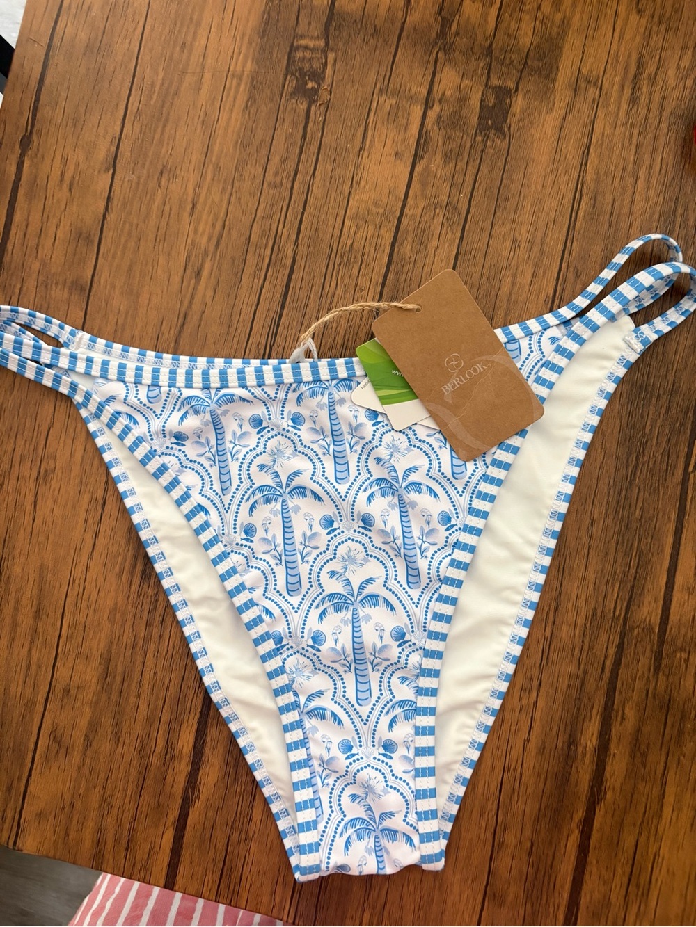 Blue & White Palm-Print Bikini Bottom